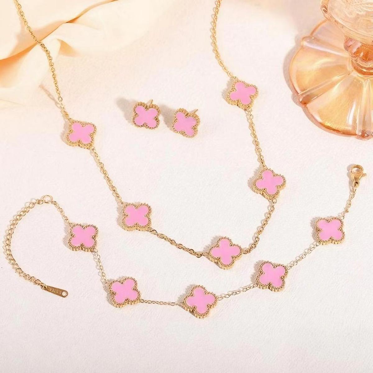 3 Pcs Lucky Clover Y-Necklace Bracelet Set