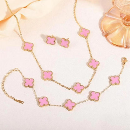 3 Pcs Lucky Clover Y-Necklace Bracelet Set
