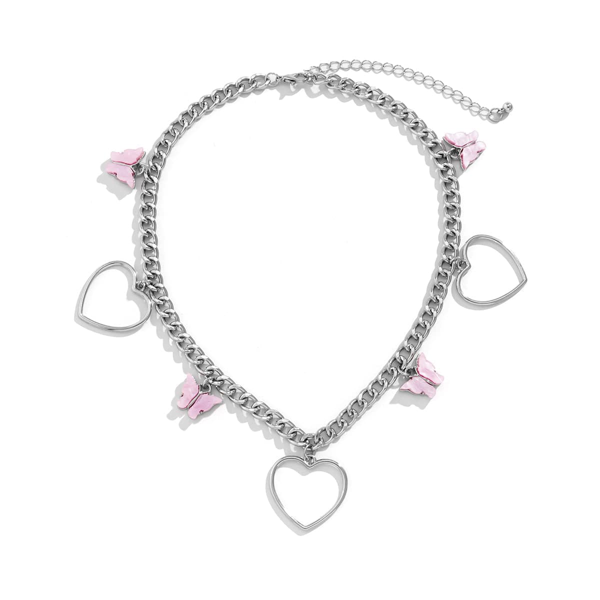 Acrylic & Silvertone Butterfly Open Heart Choker Necklace