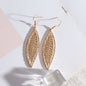 Beige Polyurethane & Goldtone Weave Leaf Drop Earrings