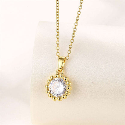 Crystal & Goldtone Round Bead Pendant Necklace
