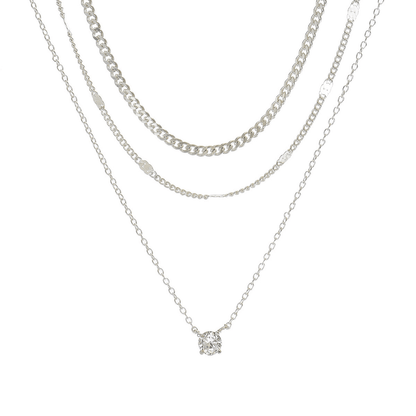 3 Layered CZ Solitaire Necklace for Women