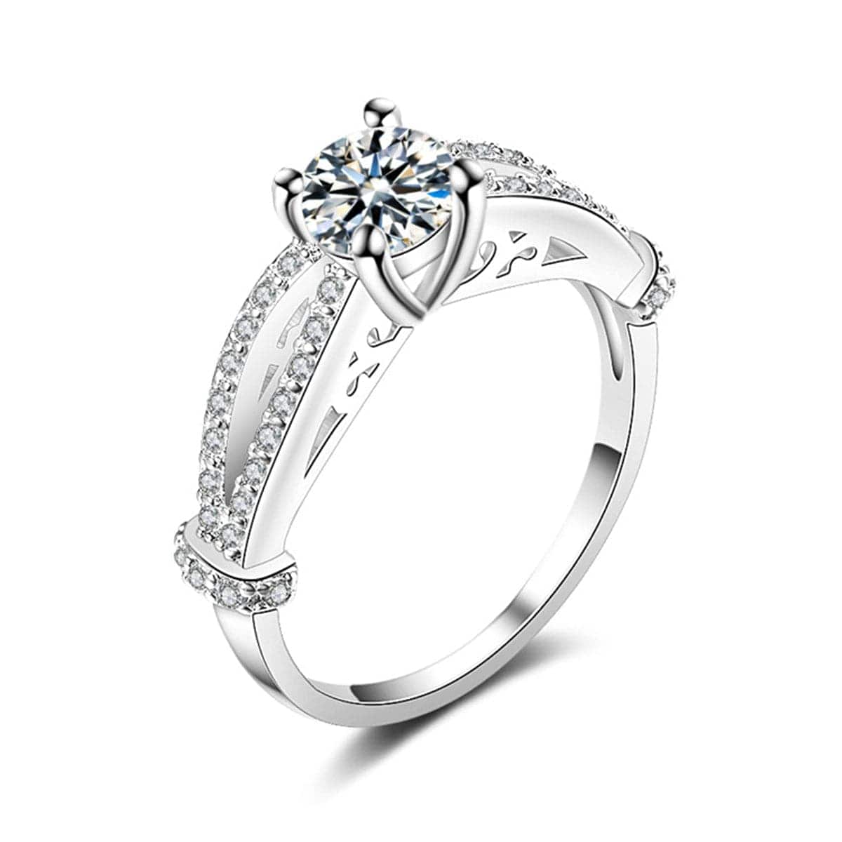 Crystal & Silvertone Filigree Ring