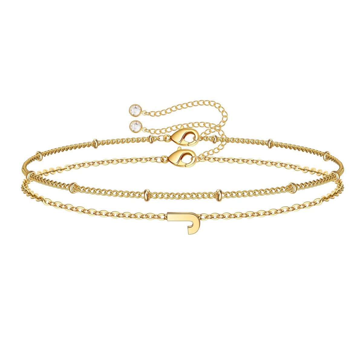Dainty Initial Layered Chain Bracelet Personalized Adjustable