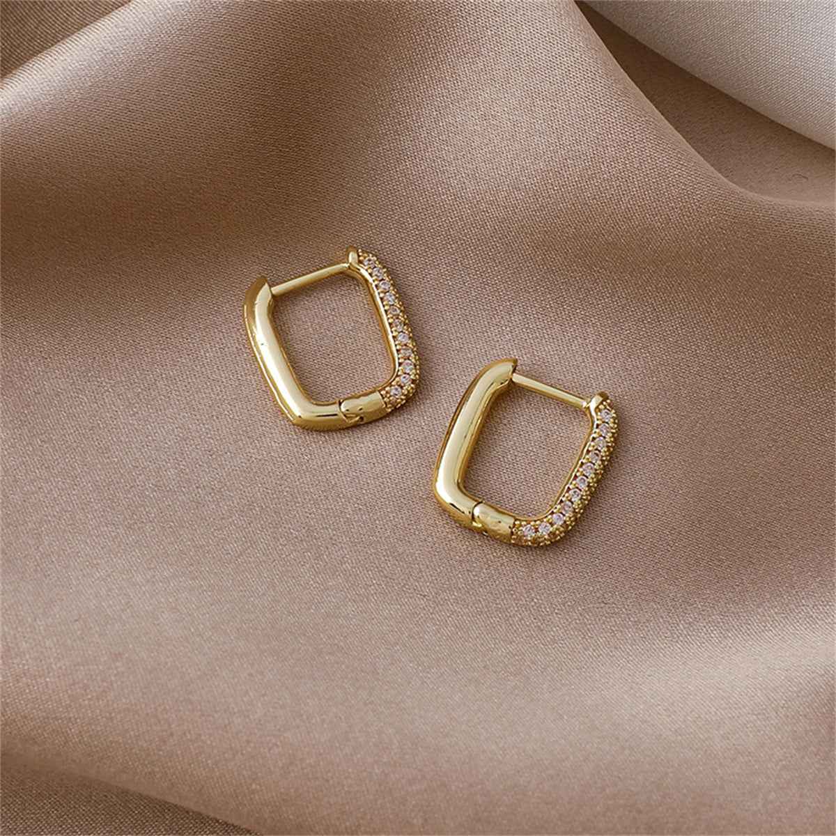 Cubic Zirconia & Goldtone Square Huggie Earrings
