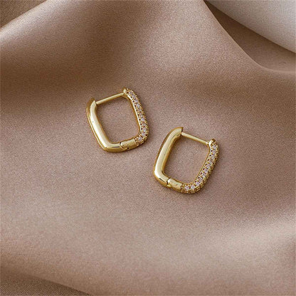 Cubic Zirconia & Goldtone Square Huggie Earrings