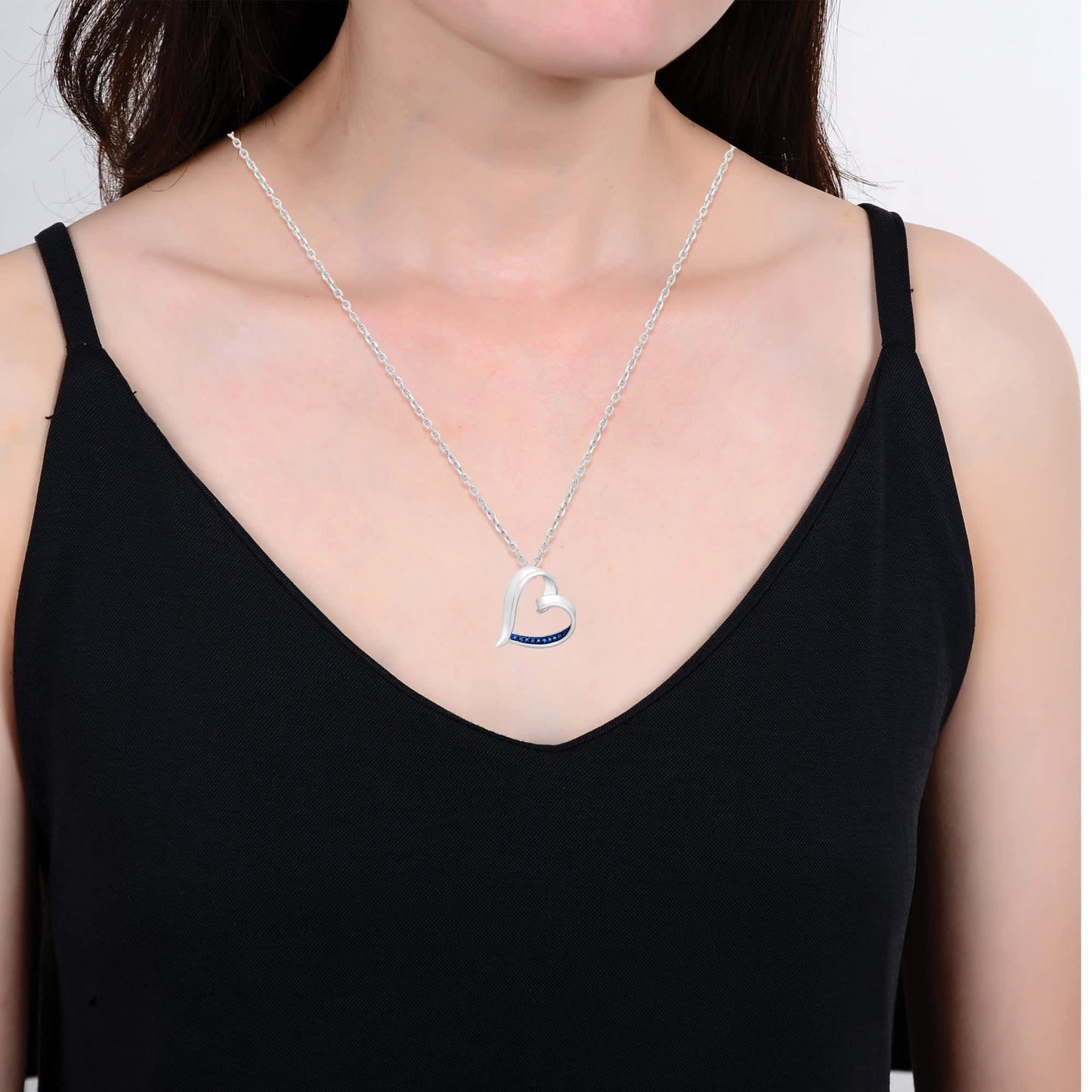 V3 Jewelry Genuine Blue Diamond Heart Pendant Sterling Silver