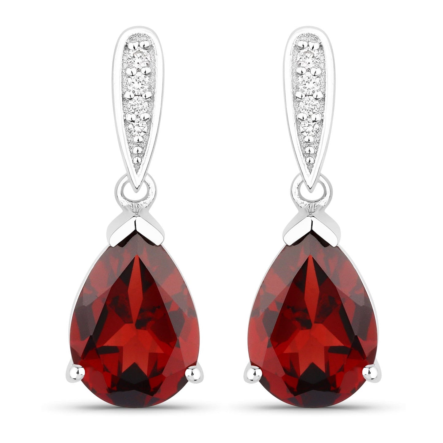 Genuine Mozambique Garnet and Lab Diamond Silver Dangle Earrings