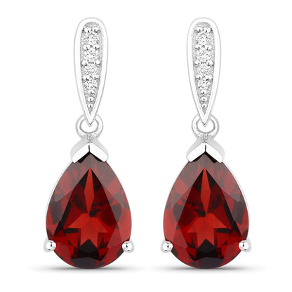 Genuine Mozambique Garnet and Lab Diamond Silver Dangle Earrings