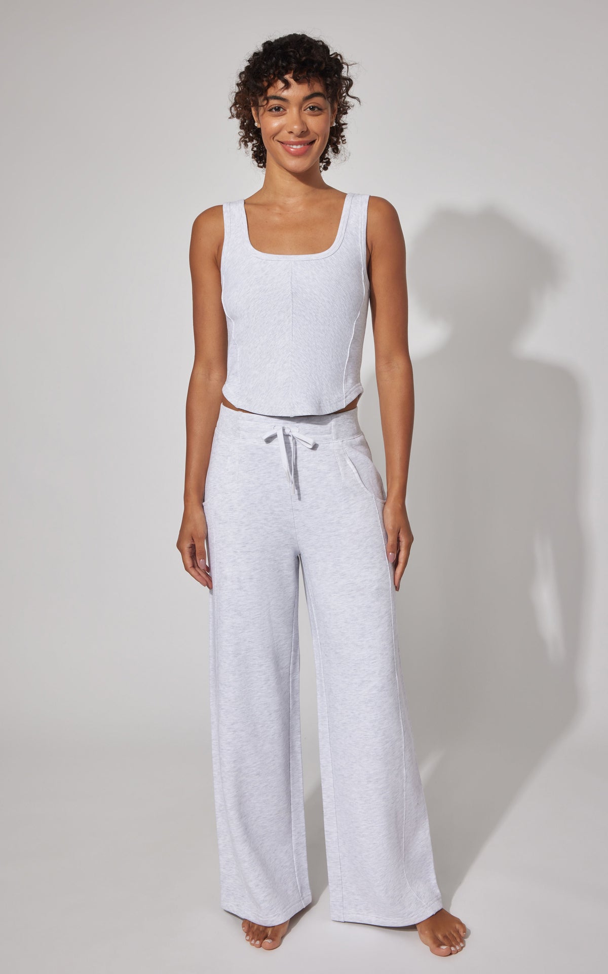 90 Degree by Reflex Terry Corset Tank & Fleece Wide Leg Pant Set