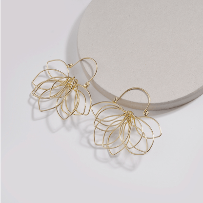 Don't AsK Goldtone Lotus Flower Drop Earrings