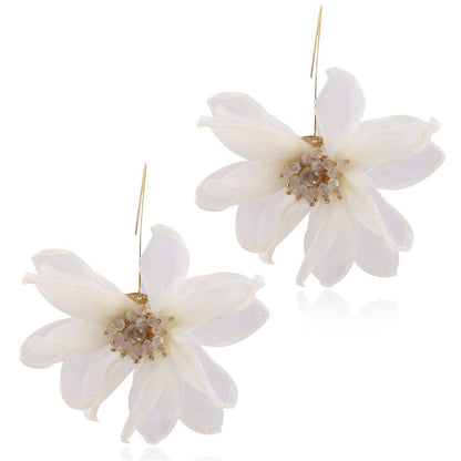 Black Polyster & Acrylic Goldtone Flower Huggie Earring
