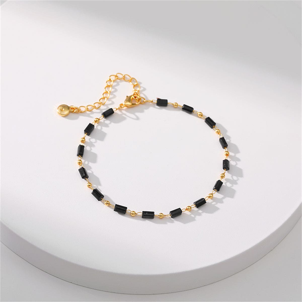Black Acrylic & Goldtone Beaded Bracelet