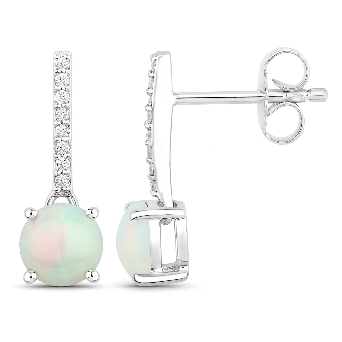 Genuine Ethiopian Opal Lab Grown Diamond Silver Dangle Earrings