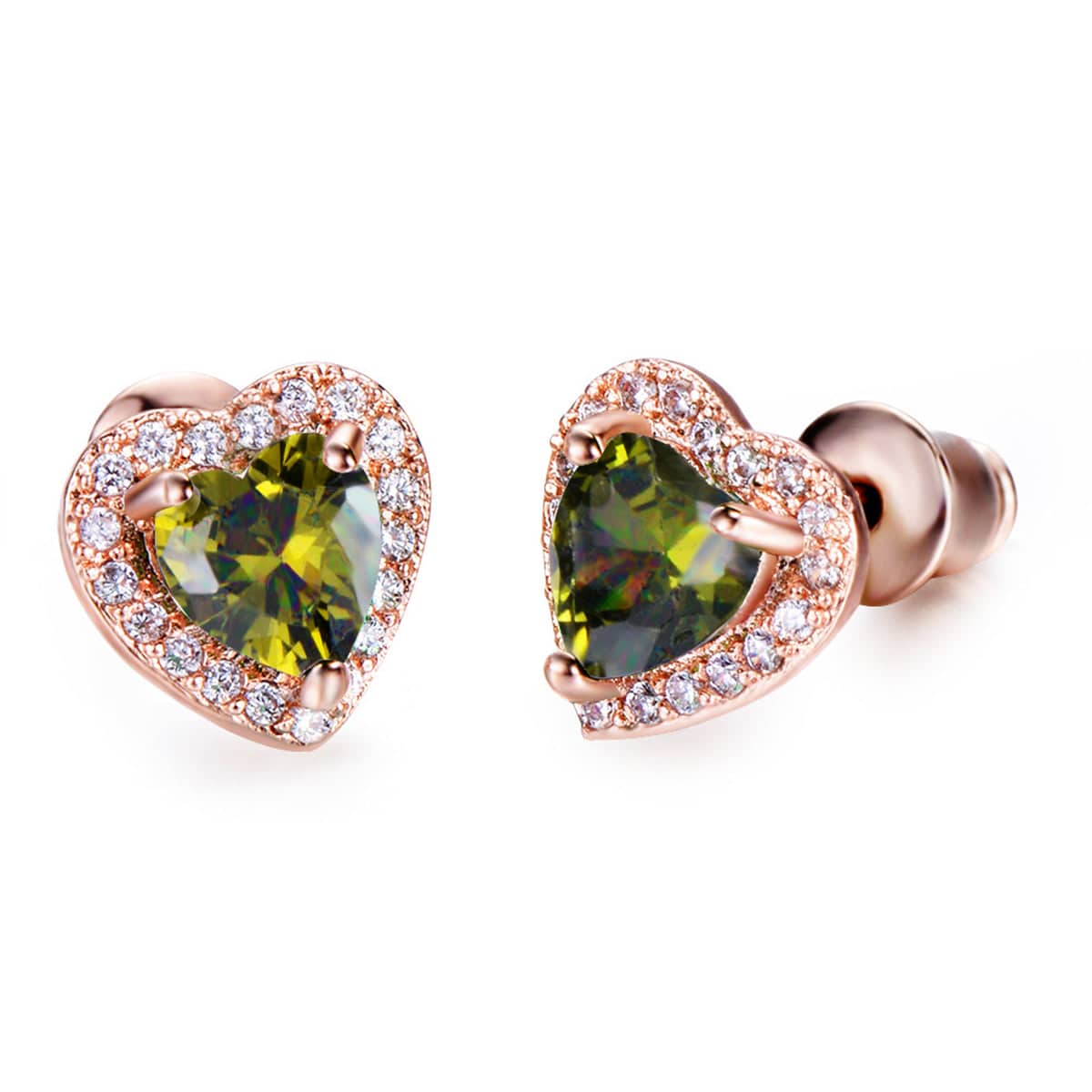 Olive Crystal & Cubic Zirconia Rose Goldtone Halo Heart Stud Earrings