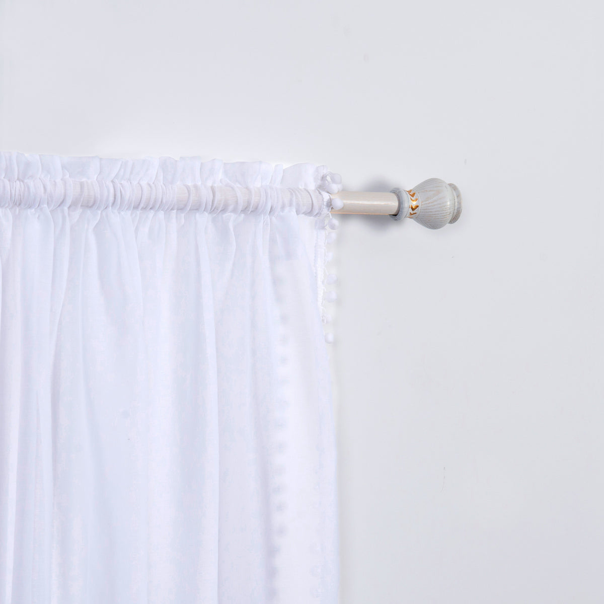 Elegant Comfort Set of 2 Pom Pom Tasseled Sheer Curtain - Rod Pocket
