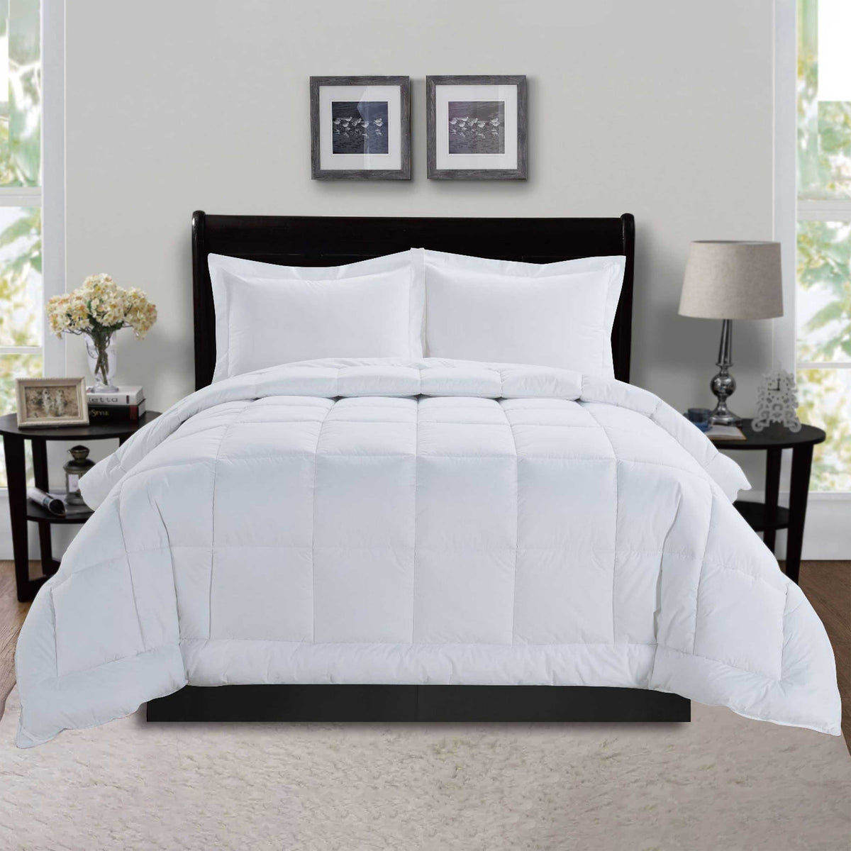 Elegant Comfort 3-Piece Solid Box Stitched Comforter & Shams - Double-Filled Comforter