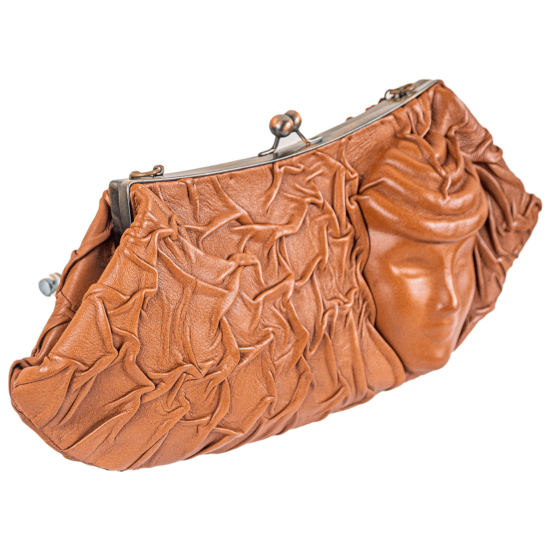 La Chic Women's Handcrafted Leather Face Embellished Clutch