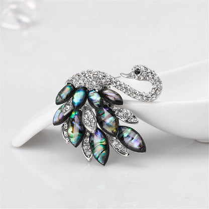 Abalone Shell & Cubic Zirconia Silvertone Swan Brooch