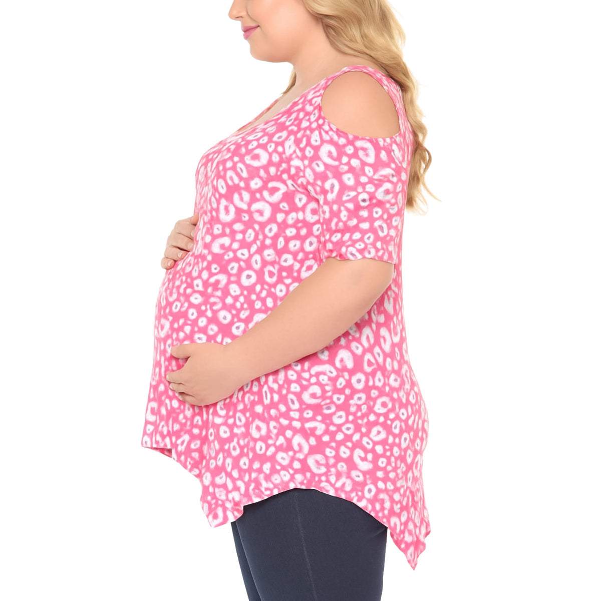White Mark Women's Cold Shoulder Leopard Print Maternity Top