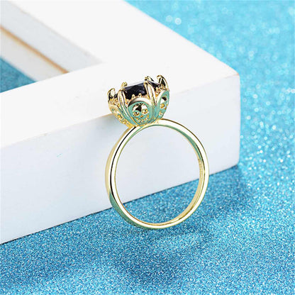 Black Crystal & Cubic Zirconia Goldtone Skull Cocktail Ring