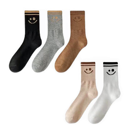 5 Pairs Smiley Face Crew Socks – Cute Cotton Socks for Women