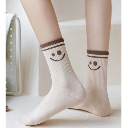5 Pairs Smiley Face Crew Socks – Cute Cotton Socks for Women