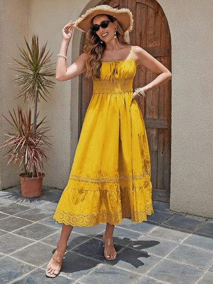 French Style Cotton Maxi Dress - Elegant Summer Charm