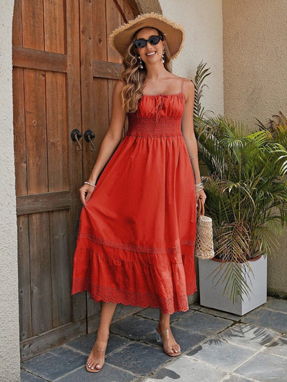 French Romantic Style Cotton Maxi Dress for Women