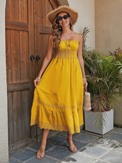 French Style Cotton Maxi Dress - Elegant Summer Charm