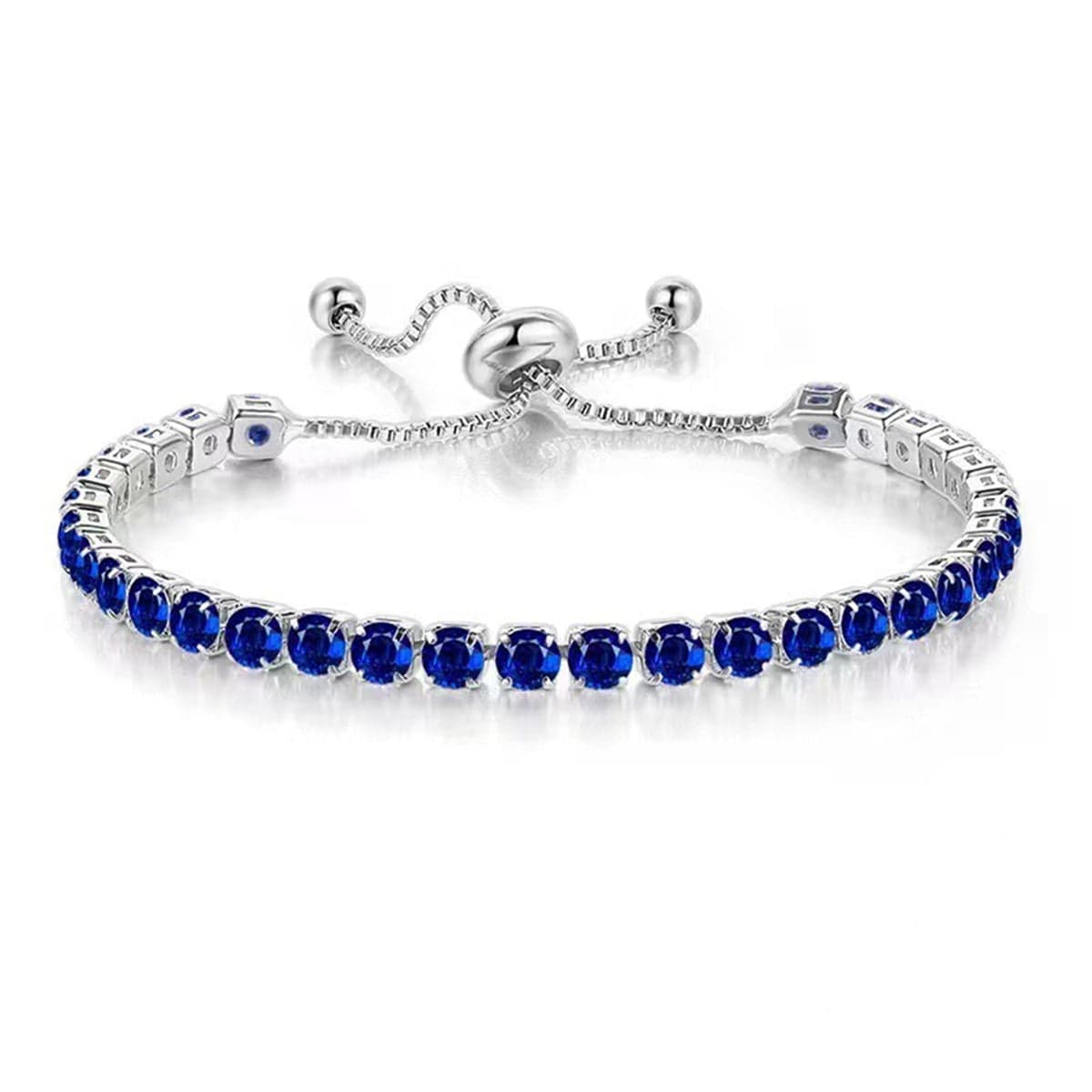 Navy Cubic Zirconia & Silvertone Adjustable Link Bracelet