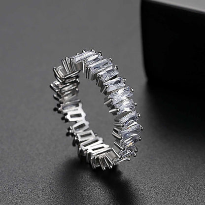 Crystal & Silvertone Ladder Band Ring