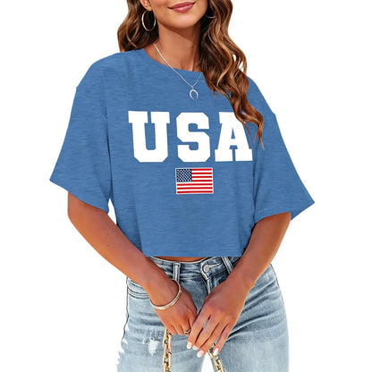 4th of July USA Printed Cropped Shirt