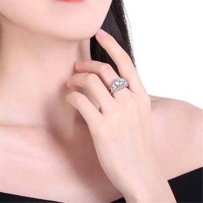 Cubic Zirconia & Crystal Silvertone Floral-Accent Prong Ring