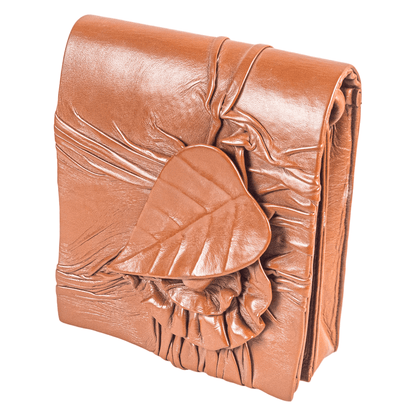 La Chic Women's Handcrafted Leather Leaf Accent Crossbody Bag