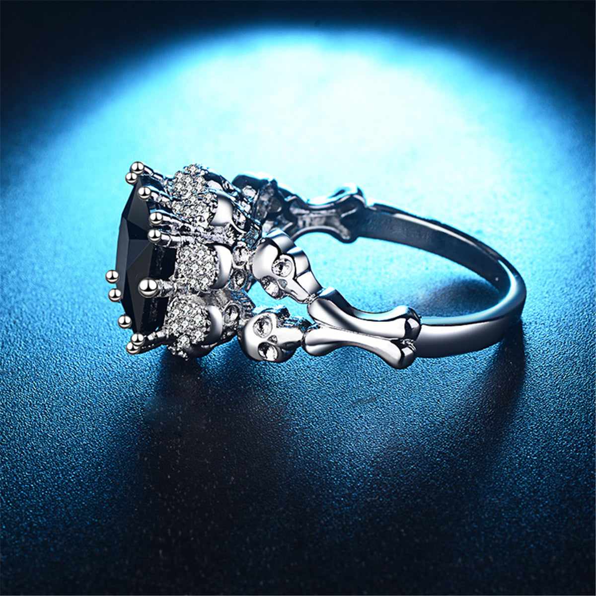 Black Crystal & Cubic Zirconia Skull Ring