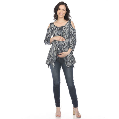 White Mark Maternity Snake Print Cold Shoulder Tunic