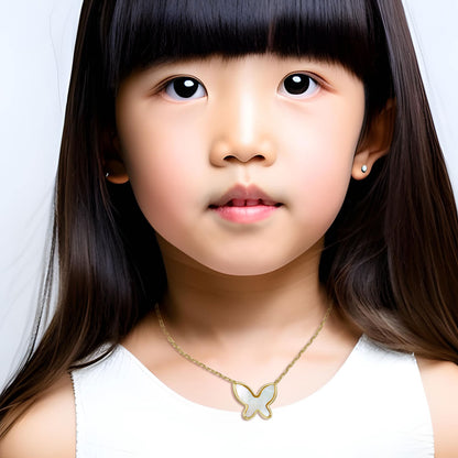 14k Gold Plated with Mother of Pearl Butterfly Pendant Layering Necklace for Kids