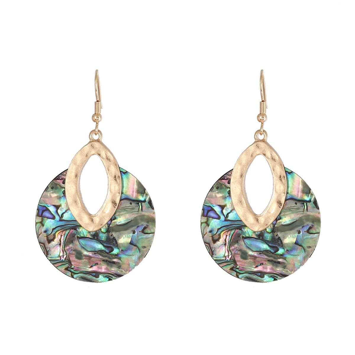 Abalone Shell & Goldtone Pear Round Drop Earrings