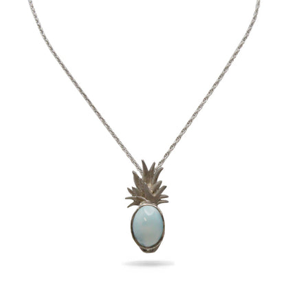 Pineapple Larimar Stone Sterling Silver Chain Necklace By Marahlago