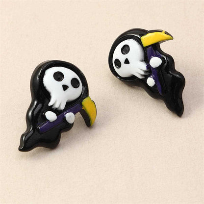 Black & Silvertone Death Stud Earrings