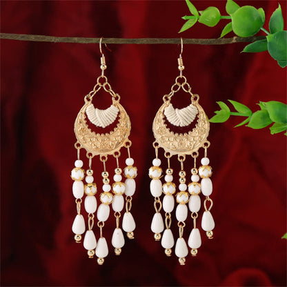 White Resin & Polyster Goldtone Tassel Drop Earrings