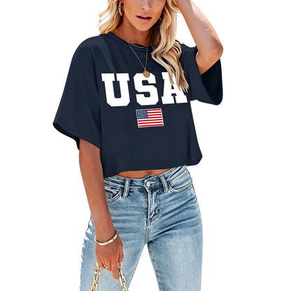 4th of July USA Printed Cropped Shirt