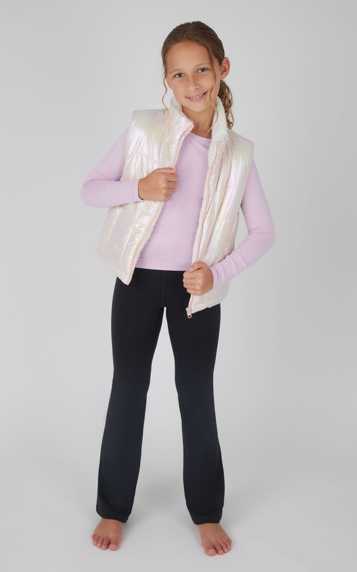 90 Degree by Reflex Girls Quilted Vest & Super Soft Top & Flare Legging Set