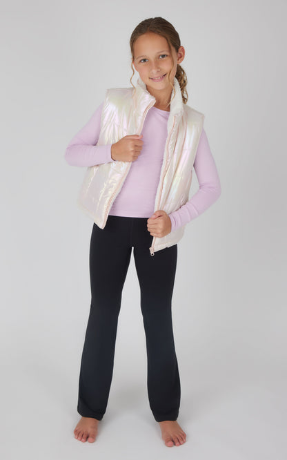 90 Degree by Reflex Girls Quilted Vest & Super Soft Top & Flare Legging Set