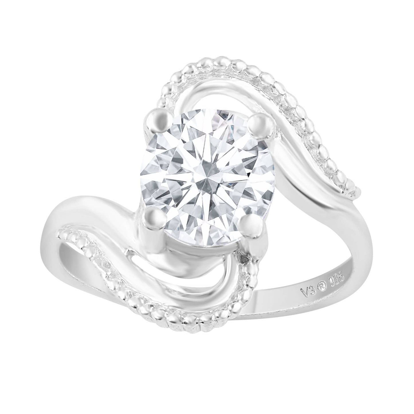 V3 Jewelry Sterling Silver with Moissanite Solitaire Ring