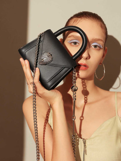 Avant Garde Silver Chain Strap Leather Satchel