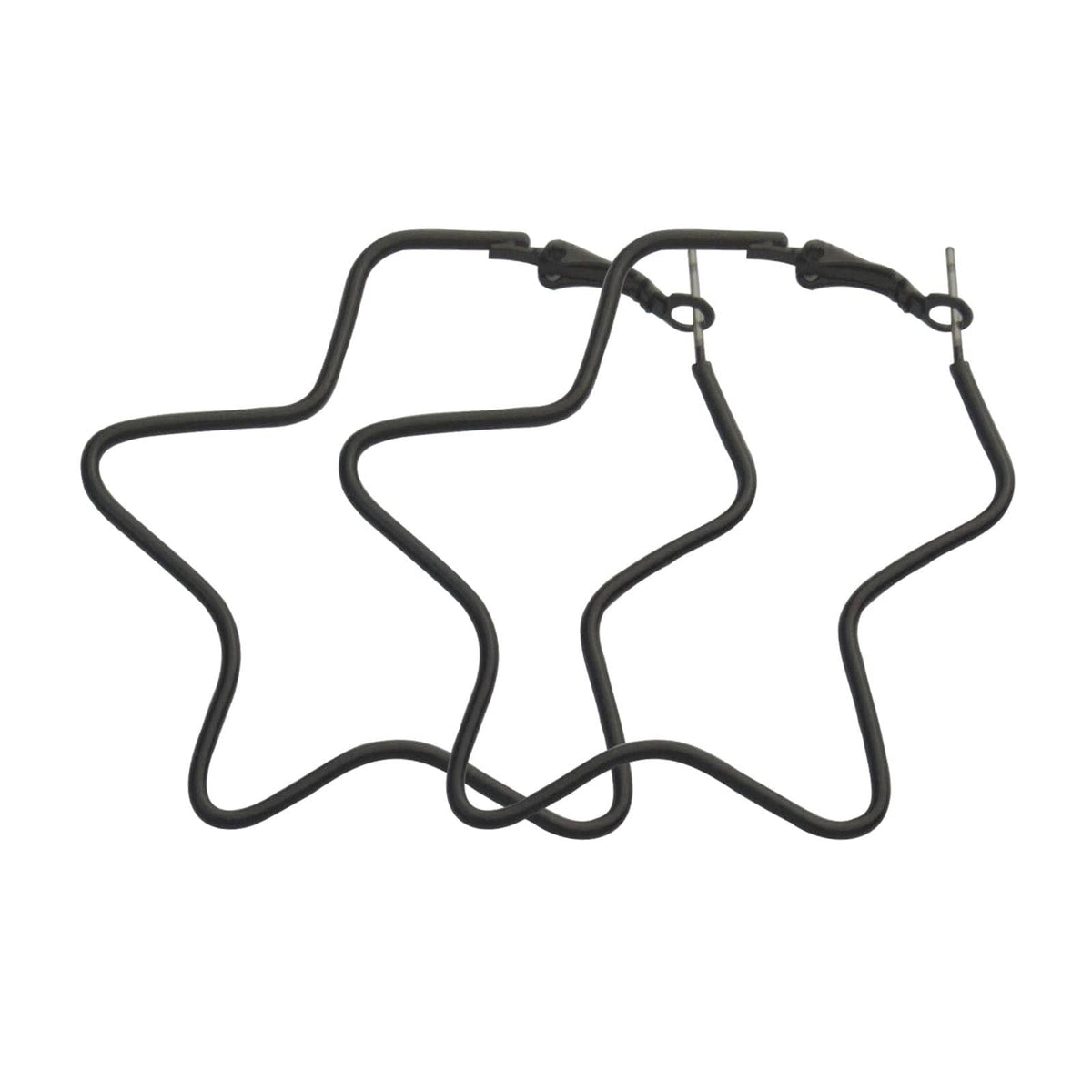 Black Enamel & Silvertone Star Hoop Earrings
