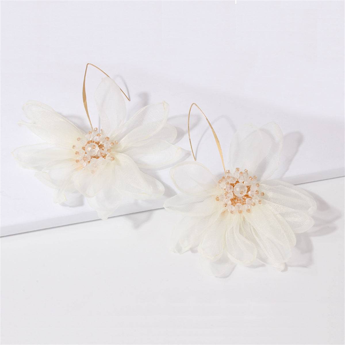 Black Polyster & Acrylic Goldtone Flower Huggie Earring