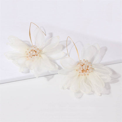 Black Polyster & Acrylic Goldtone Flower Huggie Earring